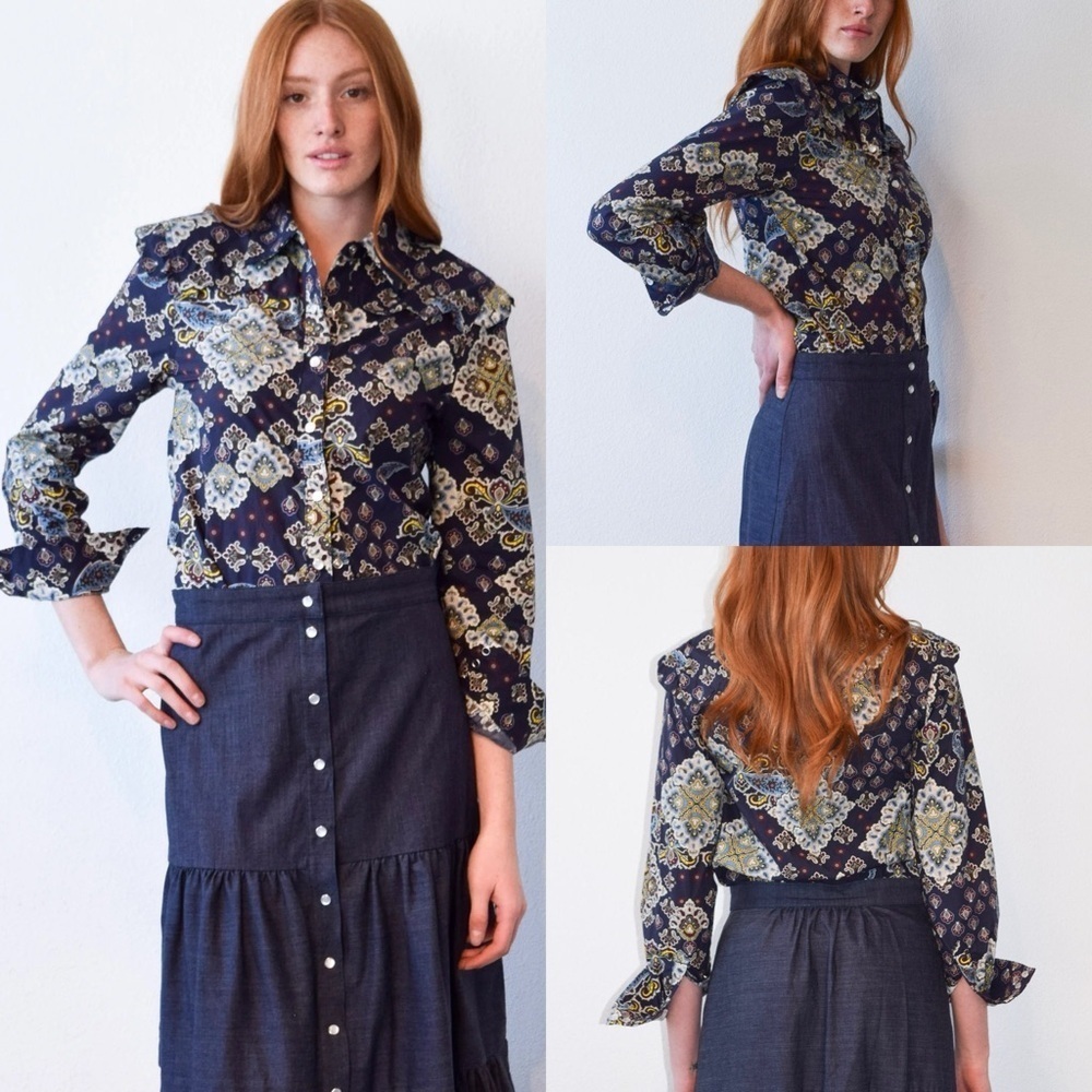 NWT Never a Wallflower Snap Button Down Shirt Paisley size large western boho